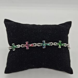 silver tone multicolor cross bracelet